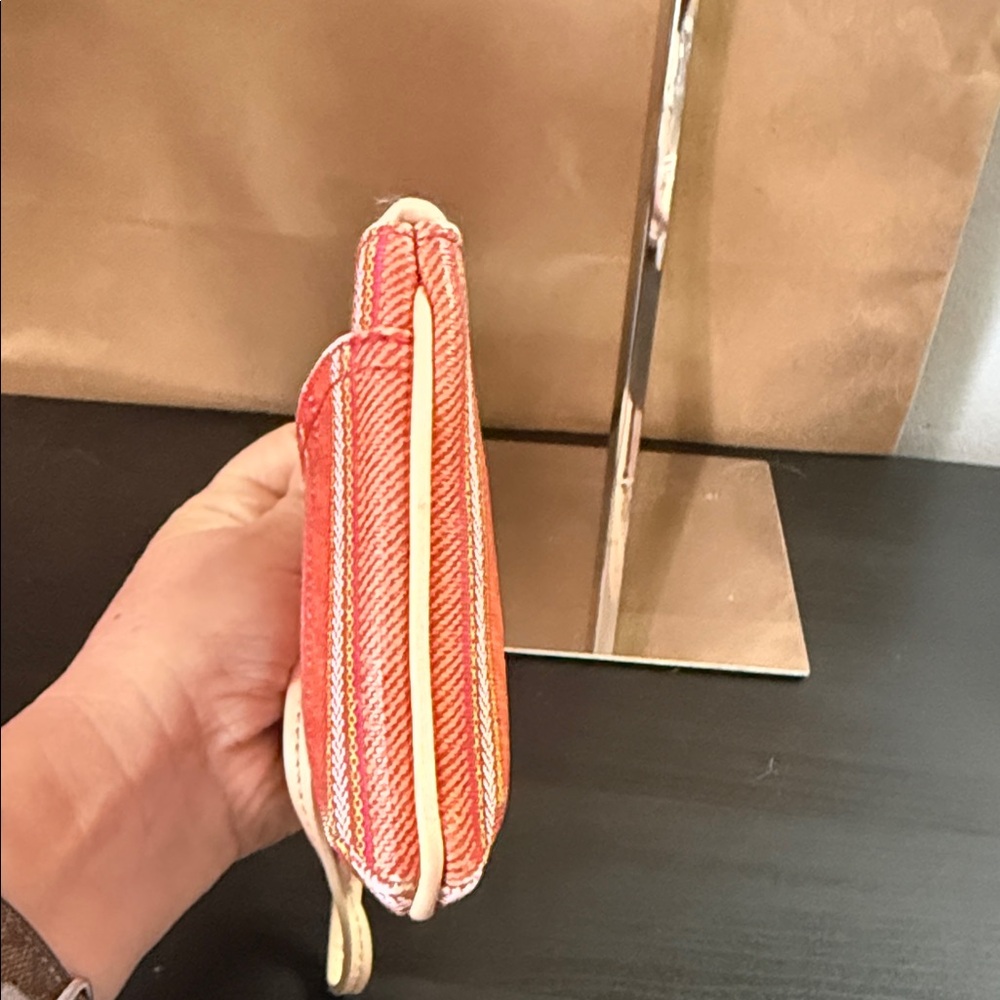 Coach Orange & Pink Striped Wristlet - Picture 8 of 12